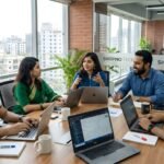 Indian digital marketing team analyzing data dashboard